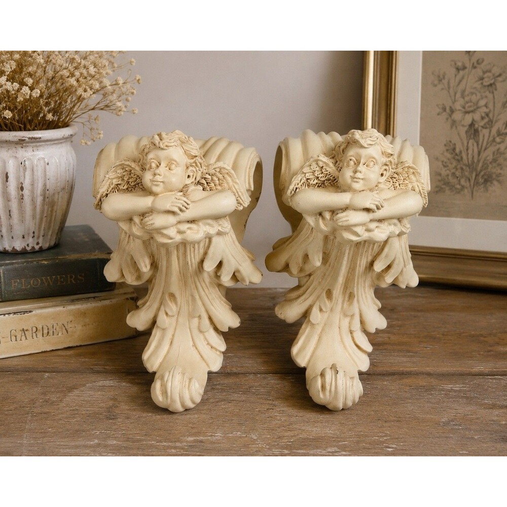 Vintage Cherub Angel Curtain Rod Holders Wall Sconce Corbel Drapery Set of 2